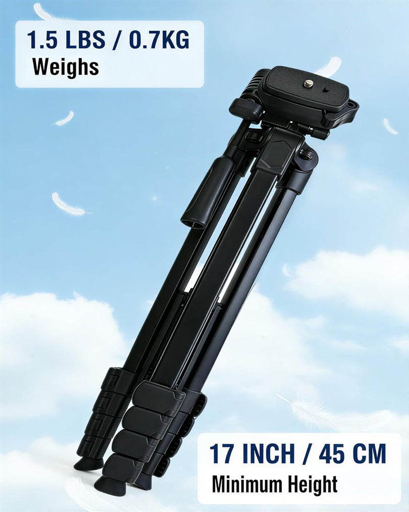 VulcanForge 17"-67" Black Aluminum Tripod for Laser Level, 1.5lb Lightweight, Enhanced 3D Pan Tilt with Bubble Level, Quick Release Plate, Non-Slip Rubber Base - Image 3